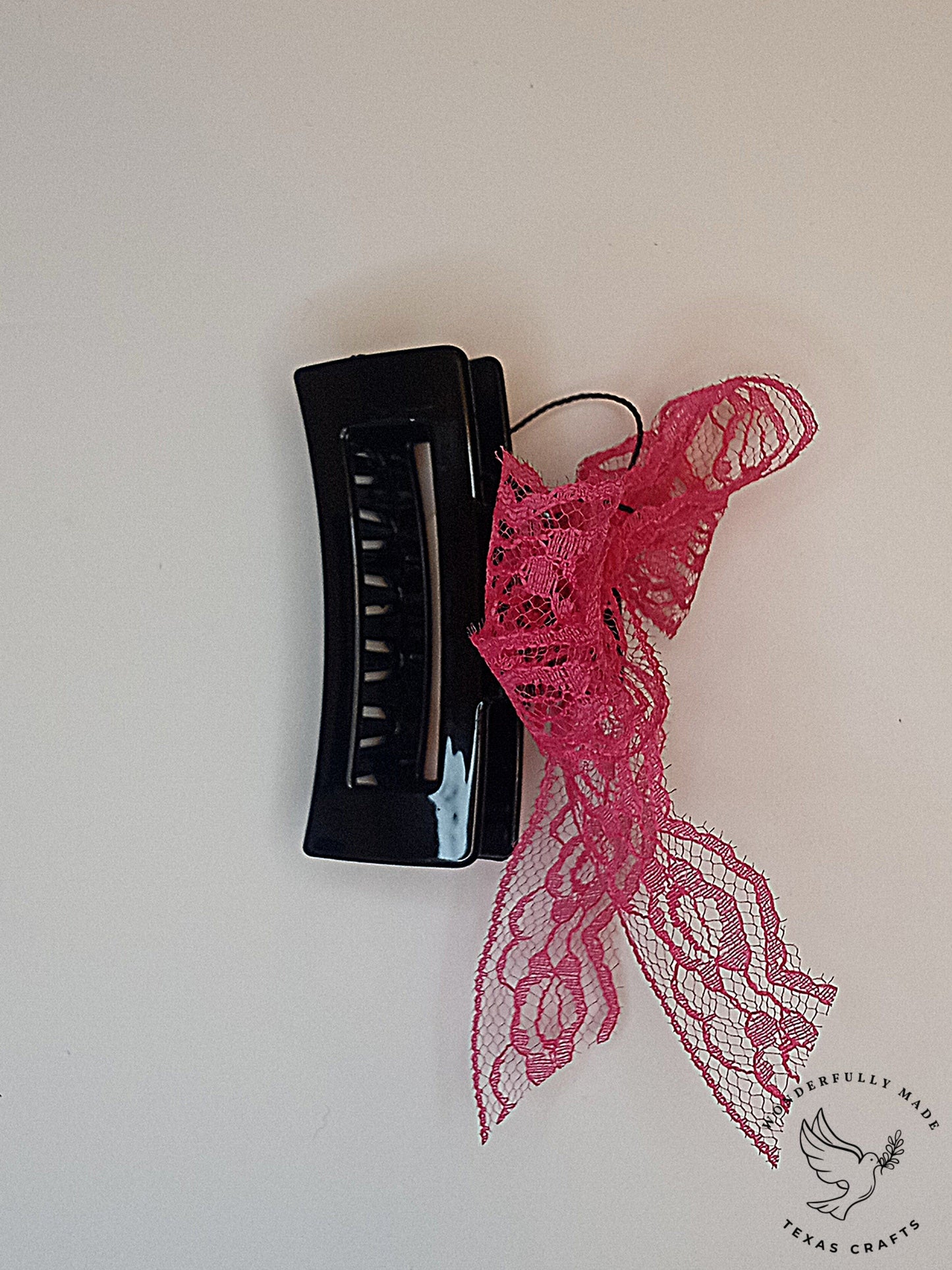 Bright Pink Lace Claw Clip with Bow