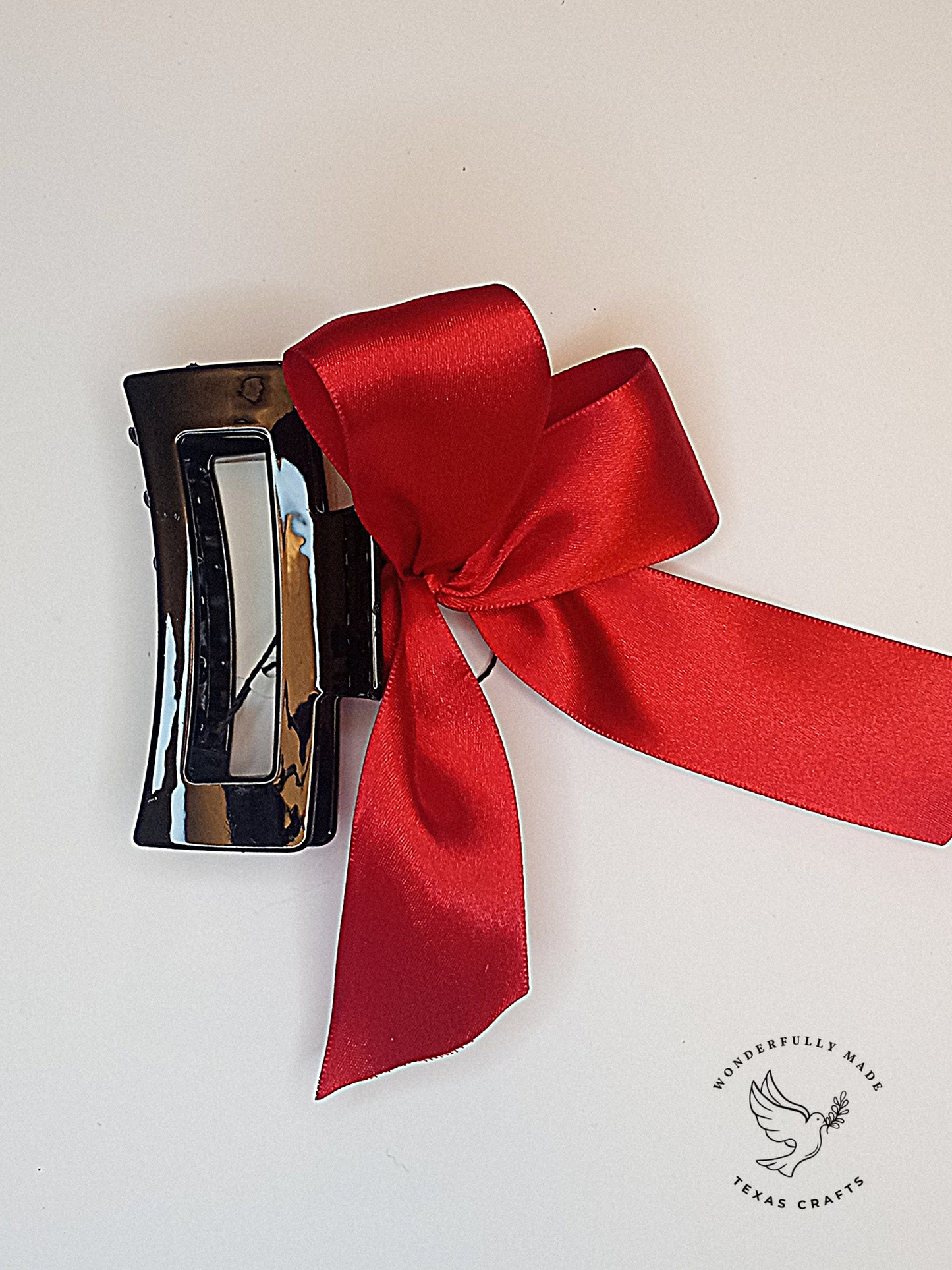 Red Satin Claw Clip with Bow