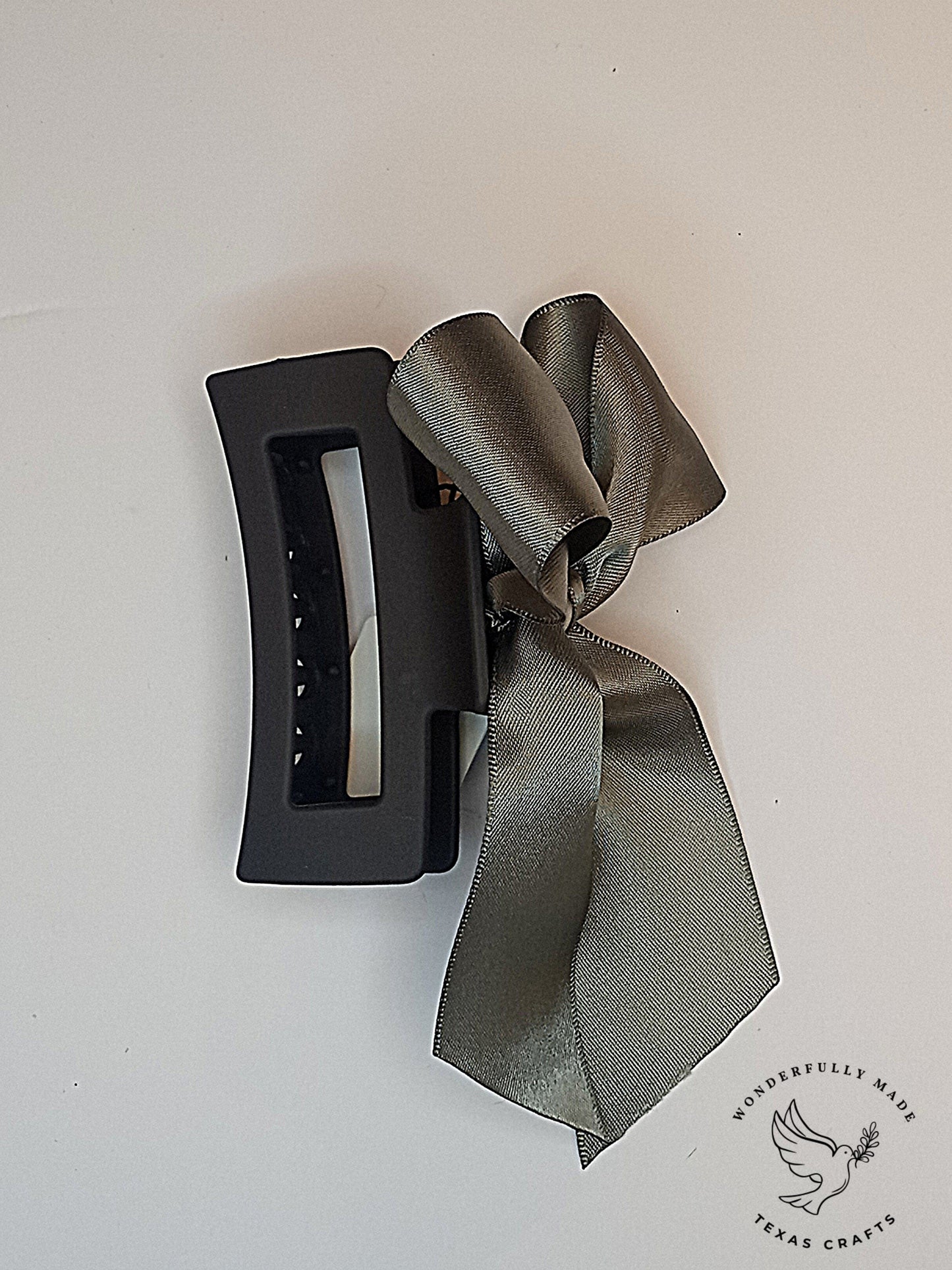 Gray Satin Claw Clip with Bow
