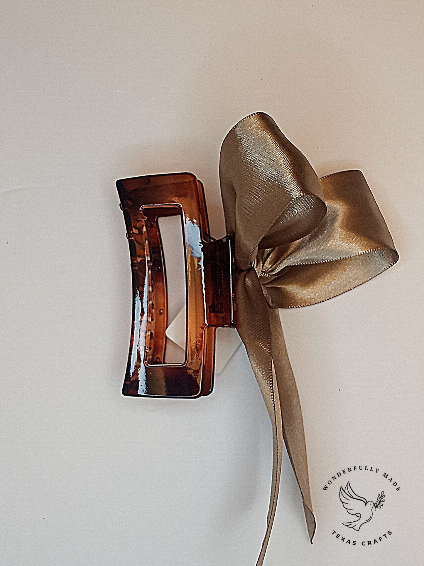 Beige Satin Claw Clip with Bow