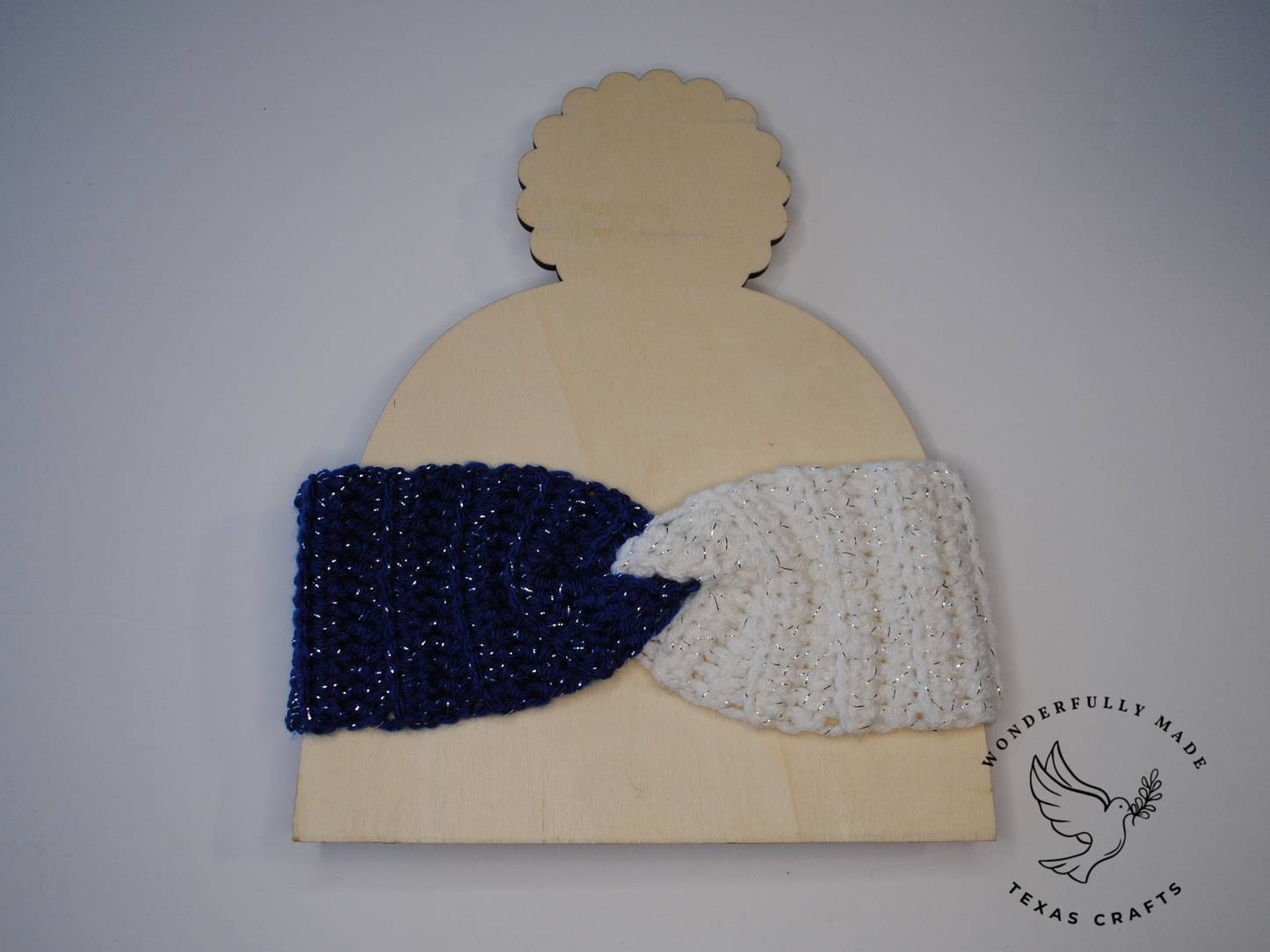 Twisted Ear Warmer - Sparkle Blue and White