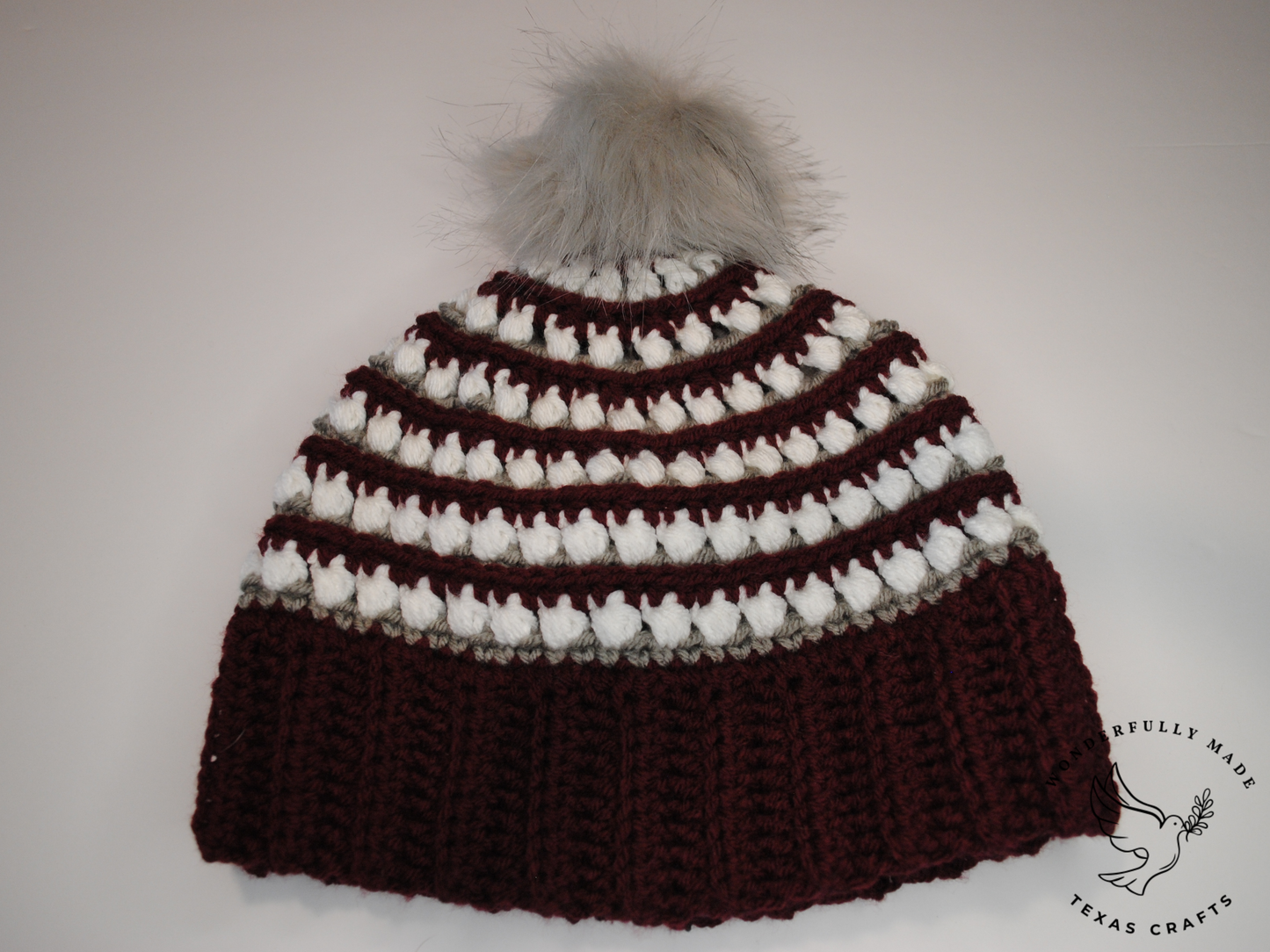 Jordan Beanie - Maroon with White and Gray