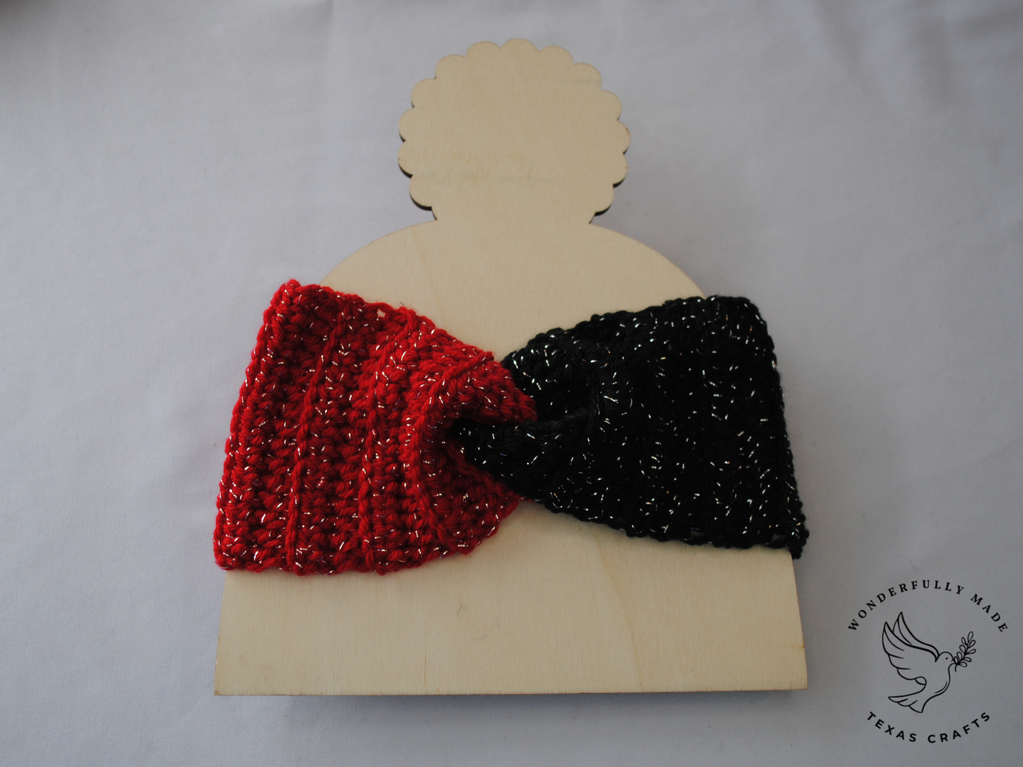 Twisted Ear Warmer - Sparkle Red and Black