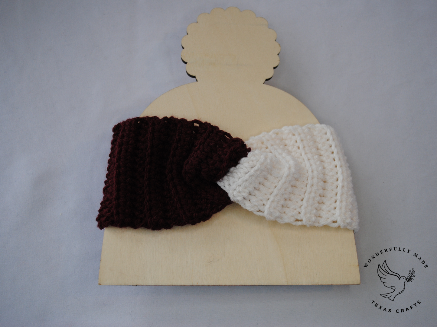 Twisted Ear Warmer - Maroon and White
