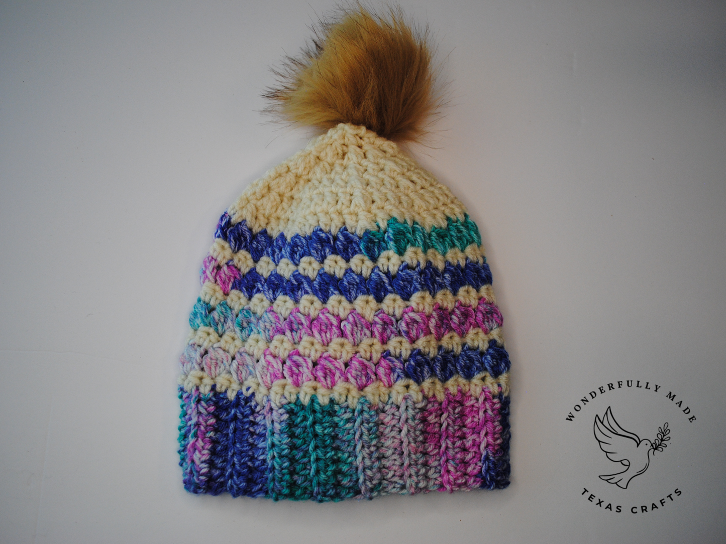 Jordan Beanie - Turquoise and Purple with Cream