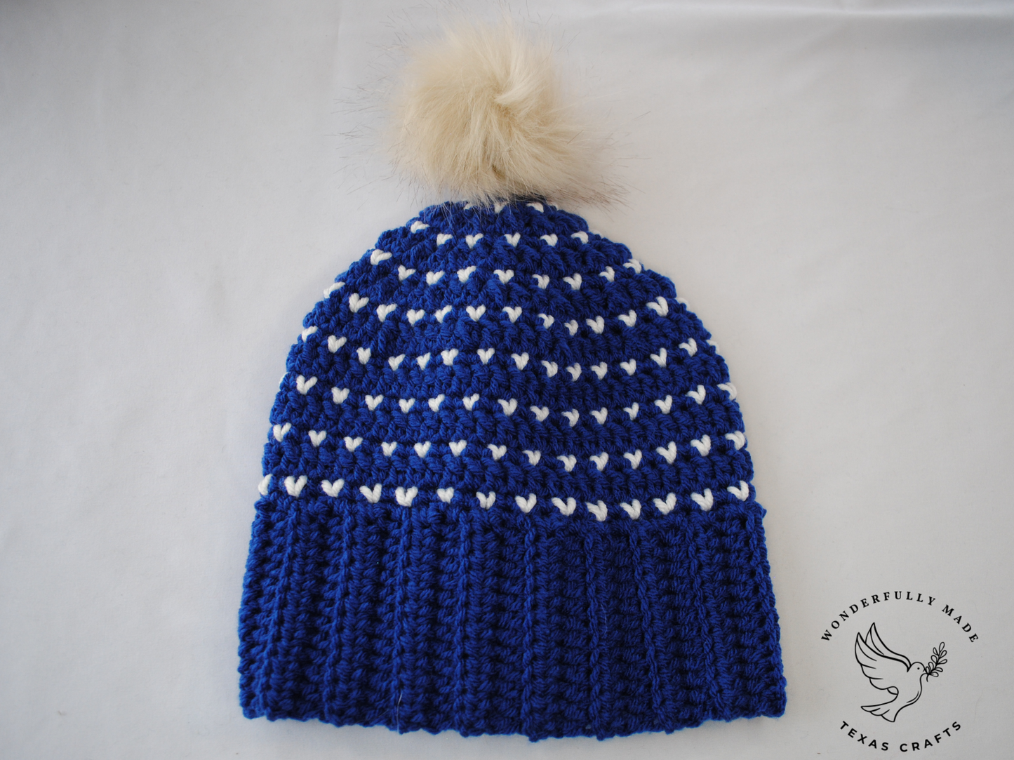 Chloe Beanie - Blue with White