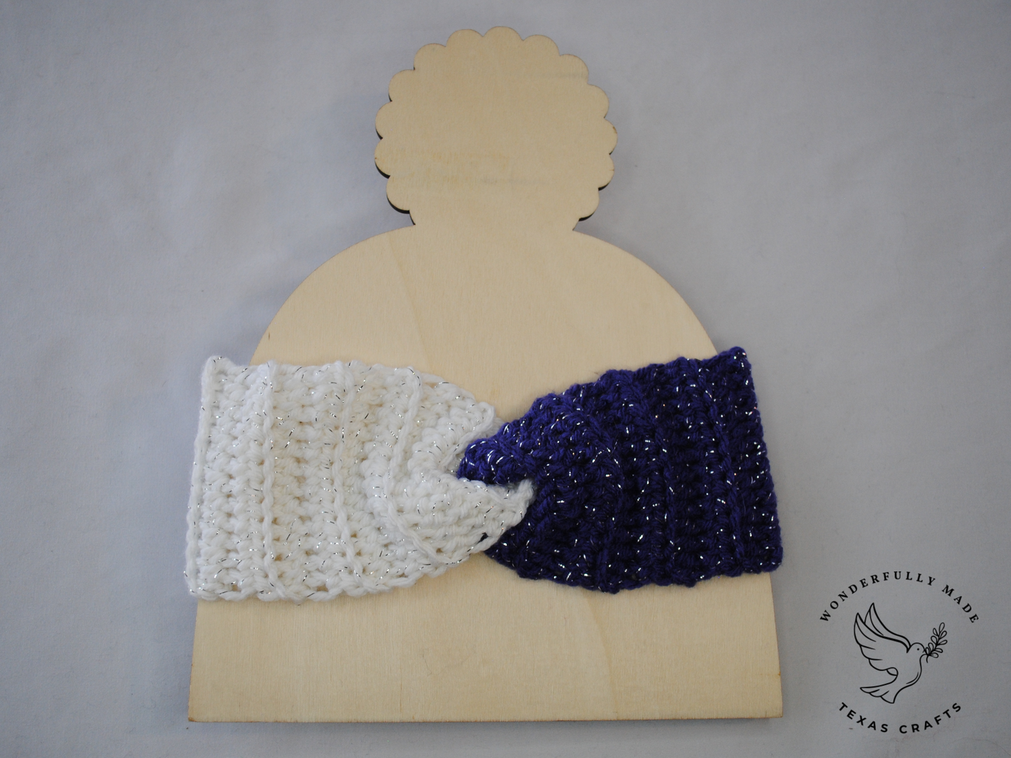 Twisted Ear Warmer - Sparkle Purple and White
