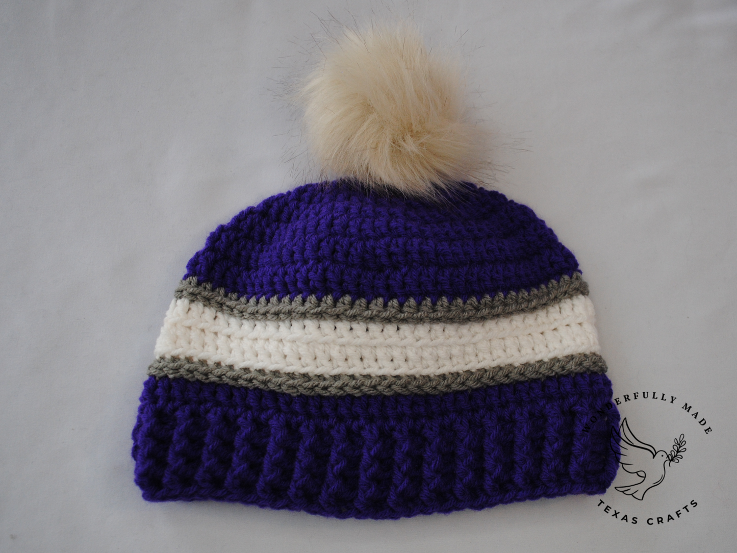 Simon Beanie - Purple with White