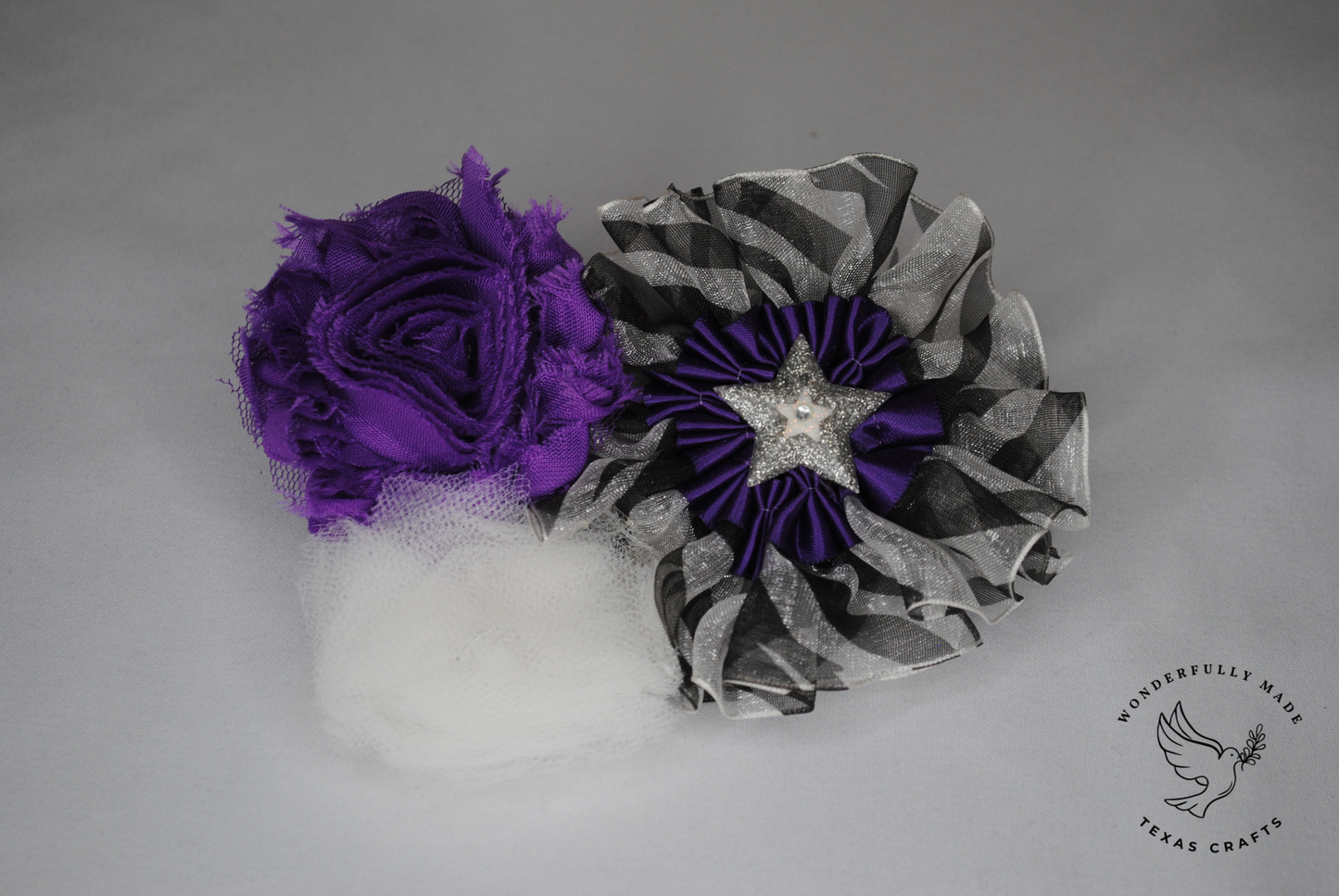 Purple, white and zebra print flower clip