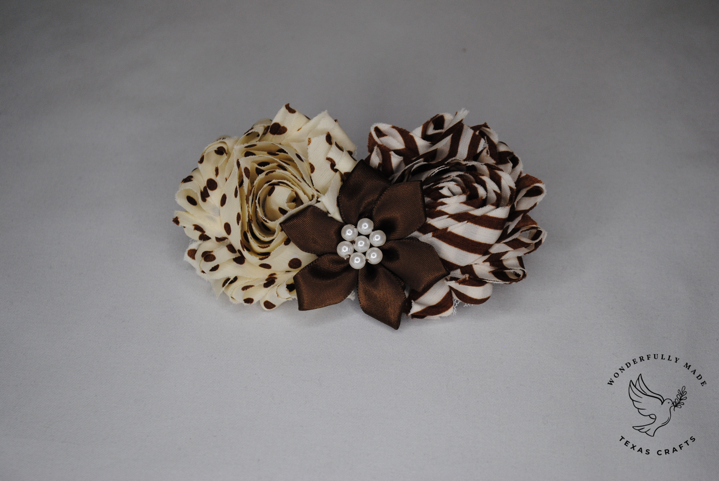 Brown and Ivory /spots/stripe flower clip