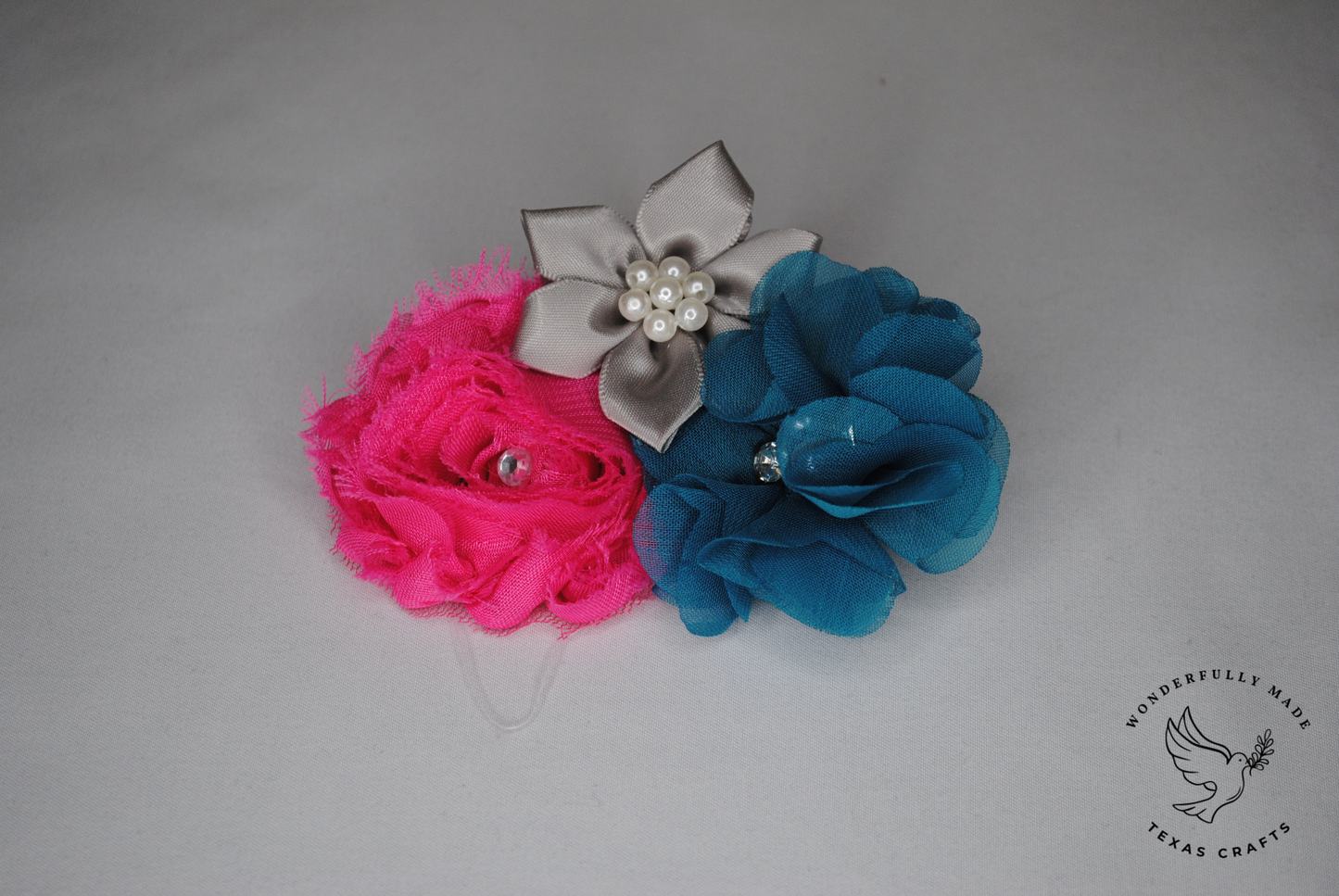 Teal and Pink Flower Bow