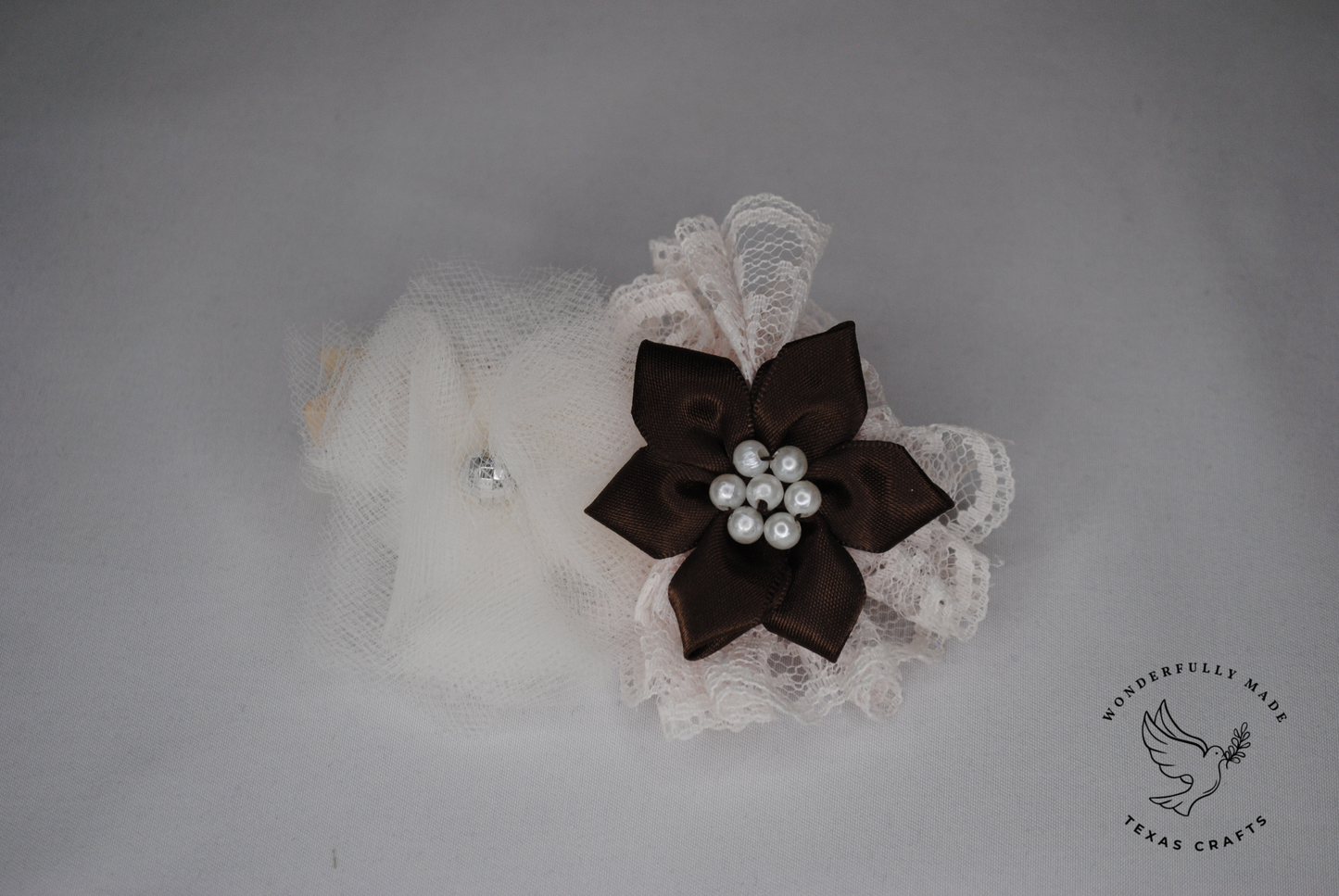Lace, brown and pink flower clip