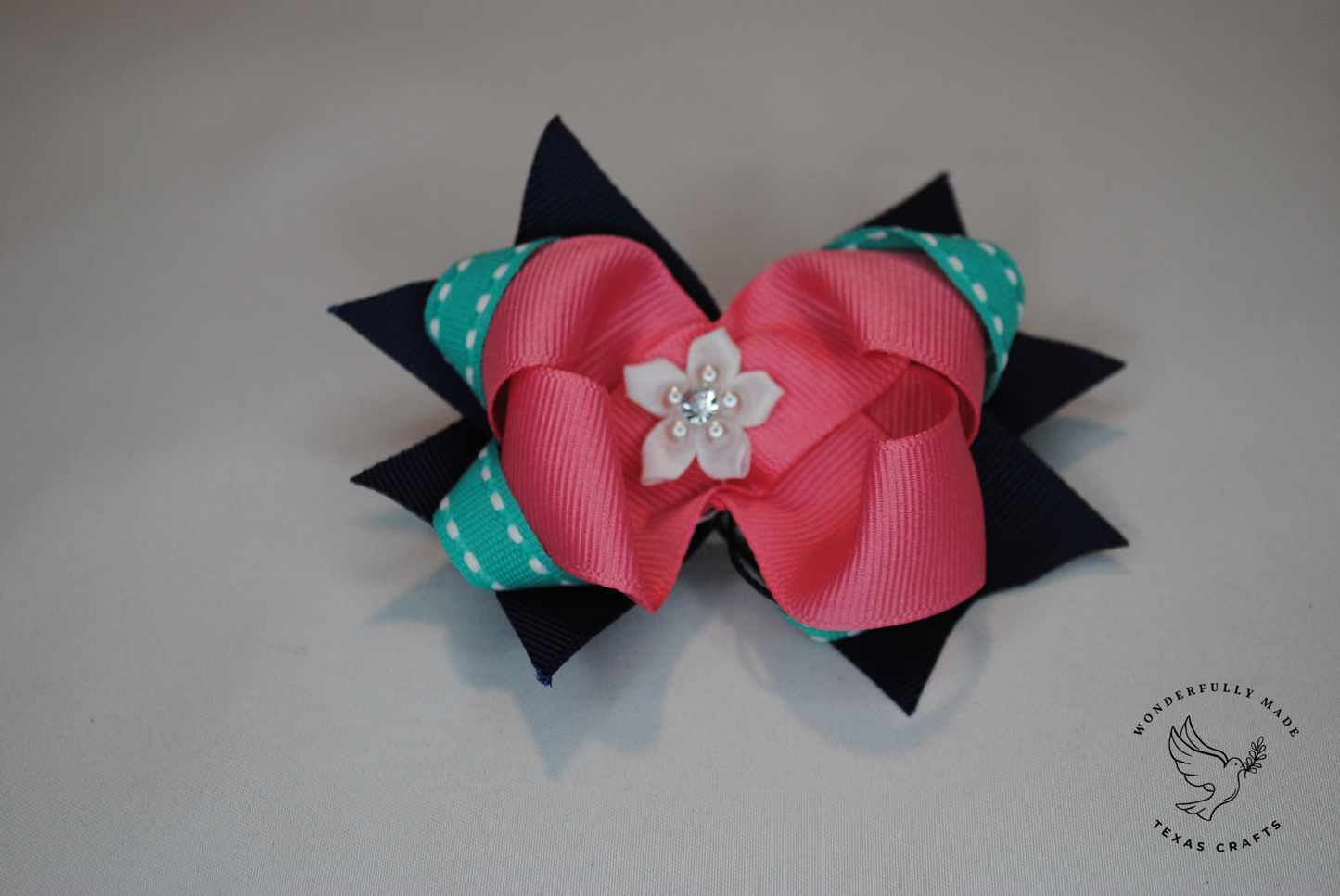 Navy and Pink mini bow