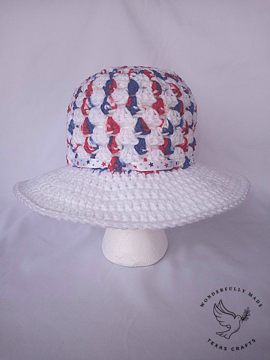Wide Brim Sun Hat -  Red/White/Blue