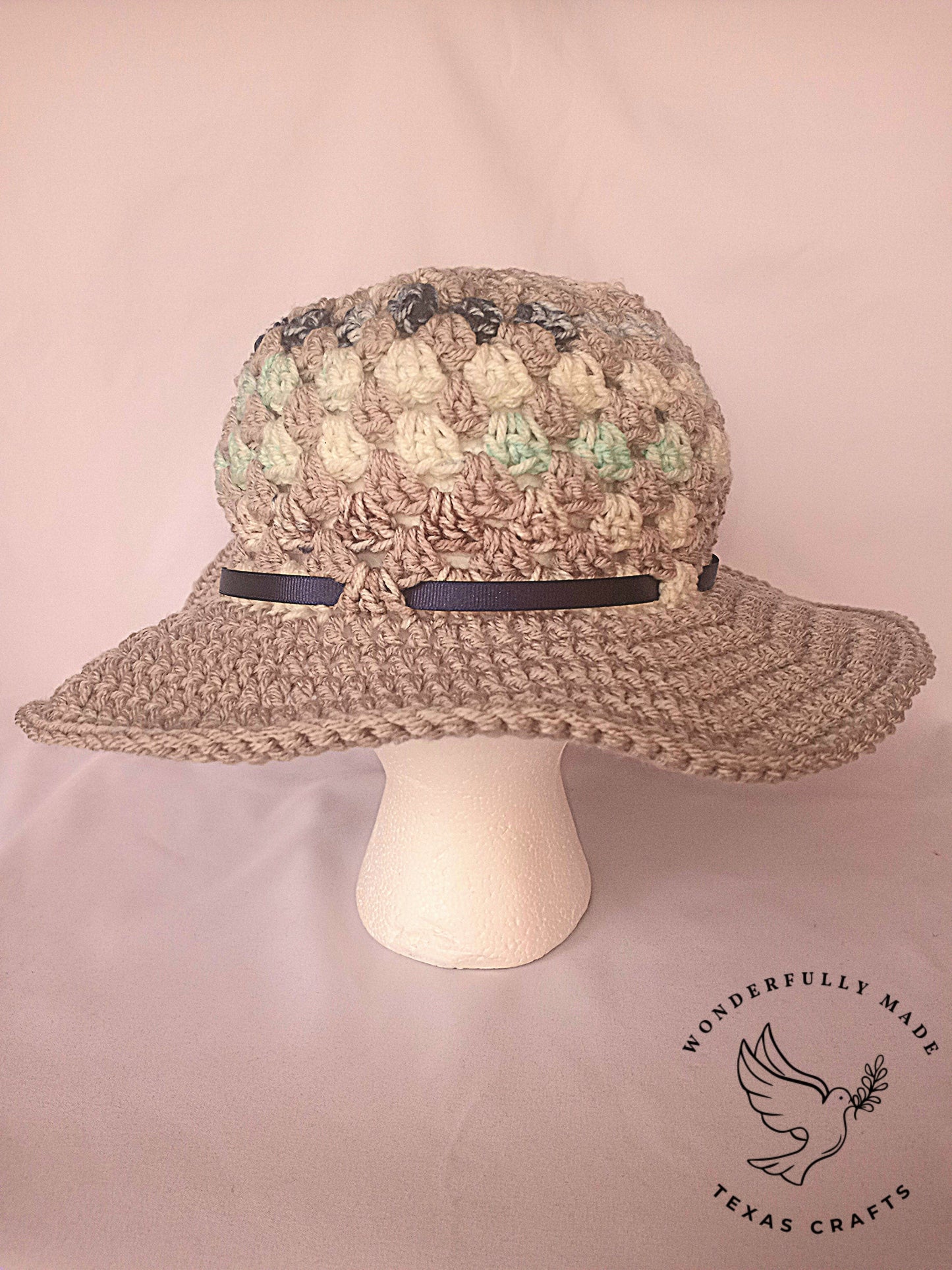 Wide Brim Sun Hat -  Navy/Gray