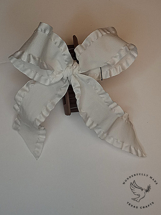 White Ruffle Claw Clip with Bow