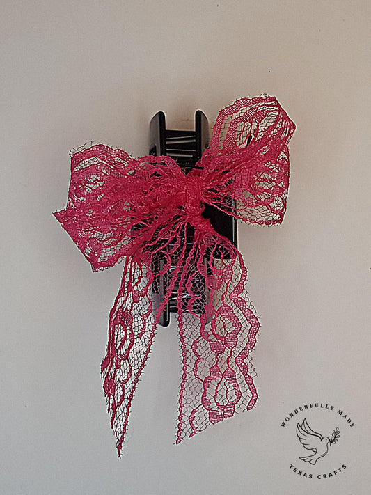 Bright Pink Lace Claw Clip with Bow
