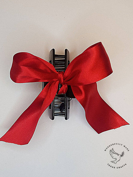 Red Satin Claw Clip with Bow