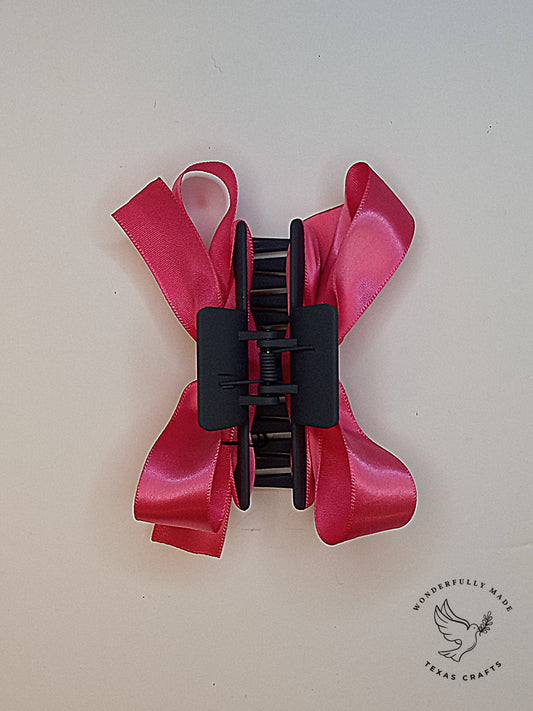 Bright Pink Double Bow Claw Clip