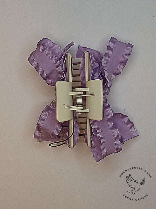 Lilac Ruffle Double Bow Claw Clip