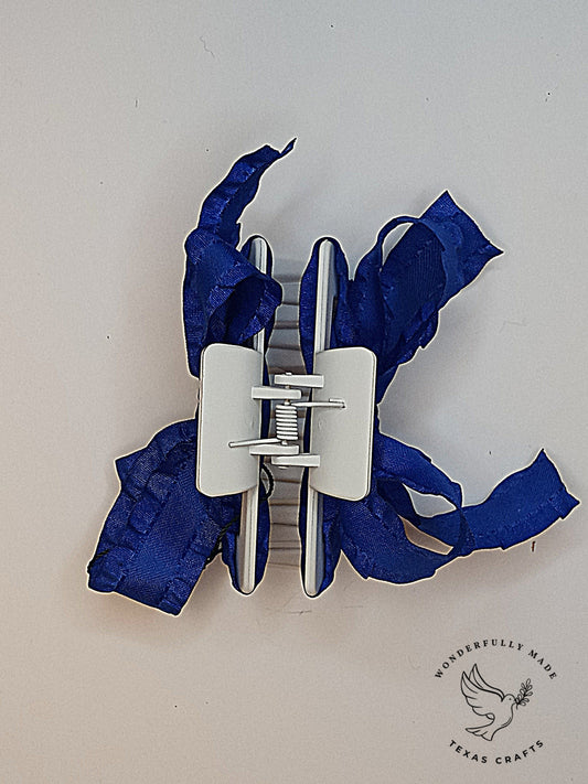 Blue Ruffle Double Bow Claw Clip