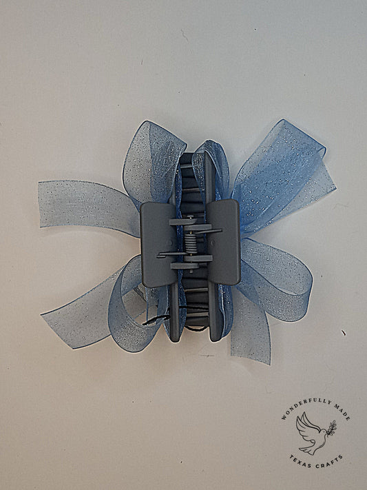Light Blue Sheer Double Bow Claw Clip