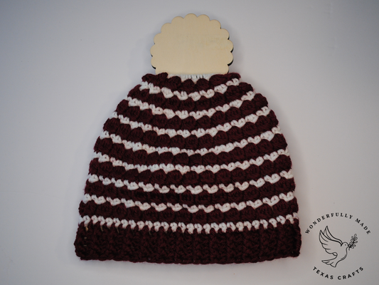 Grace Beanie -  Maroon, Gray and White