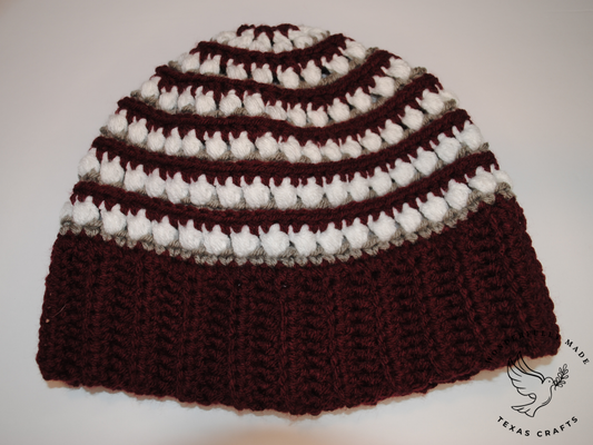 Jordan Beanie - Maroon with White and Gray