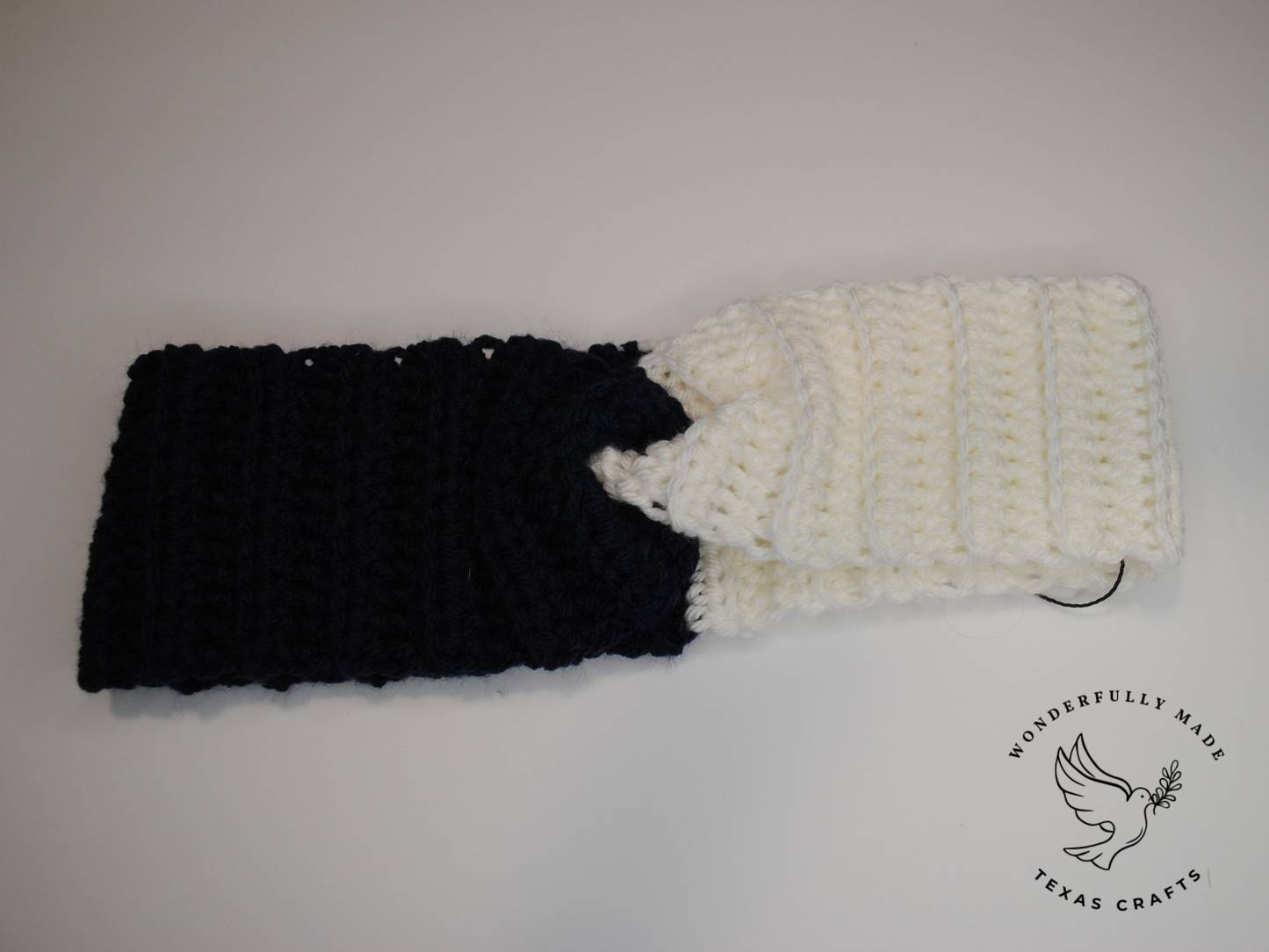 Twisted Ear Warmer - Navy and White
