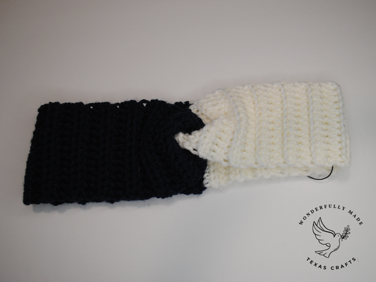 Twisted Ear Warmer - Navy and White