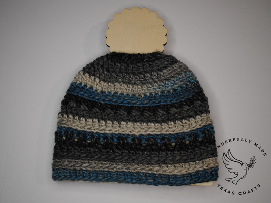 Grace Beanie -  Chunky; Blue with Gray