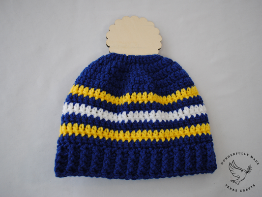 Grace Beanie -  Blue with Yellow