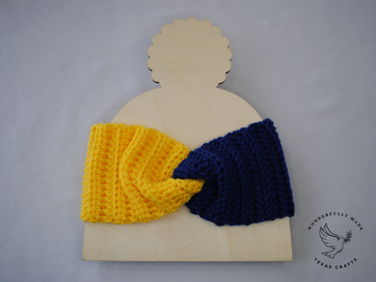 Twisted Ear Warmer - Blue and Yellow