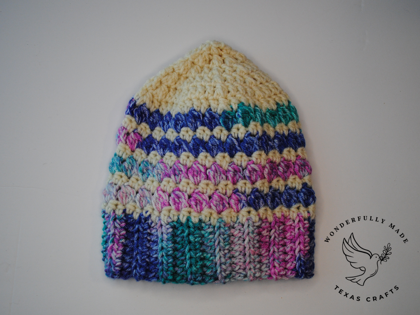 Jordan Beanie - Turquoise and Purple with Cream