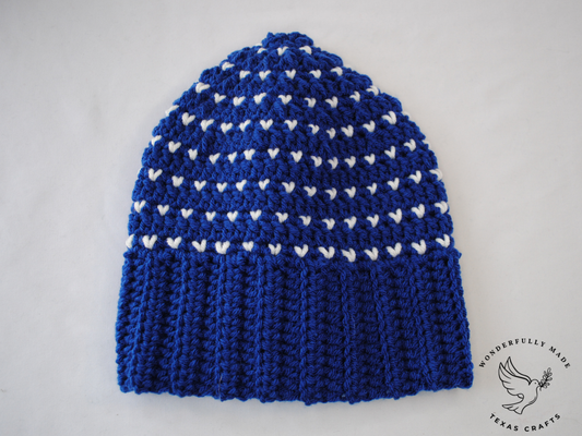 Chloe Beanie - Blue with White
