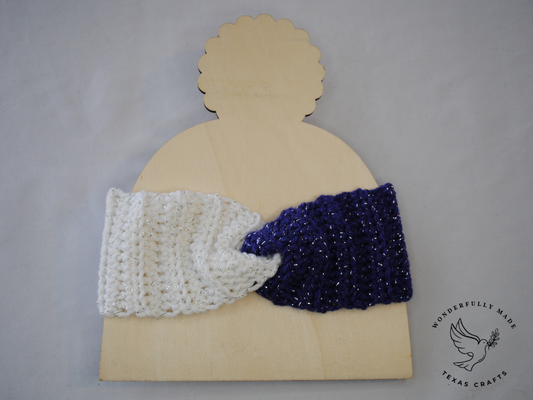 Twisted Ear Warmer - Sparkle Purple and White