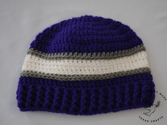 Simon Beanie - Purple with White