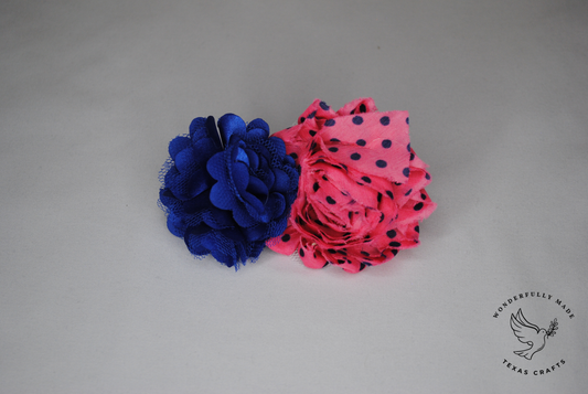 Navy and pink dot flower clip