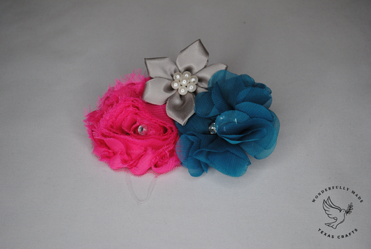 Teal and Pink Flower Bow
