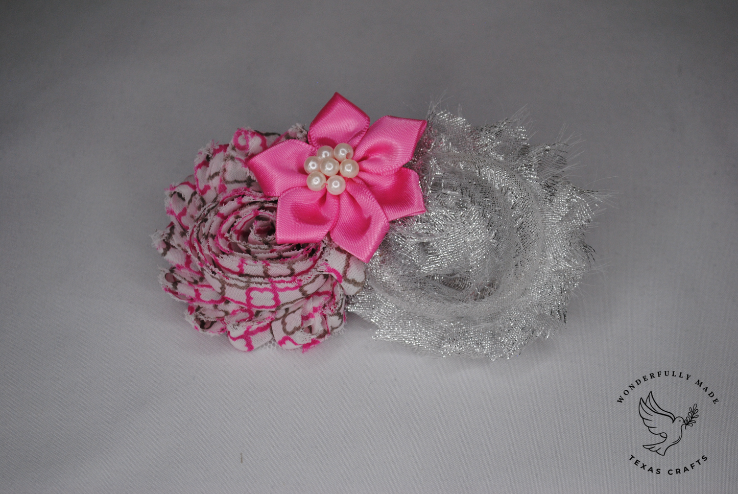 Pink and Silver Flower Bow
