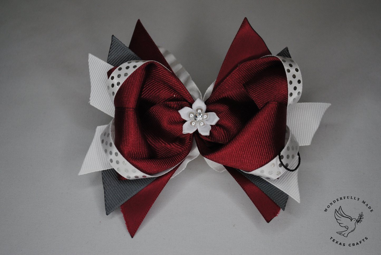 Maroon and White Bow