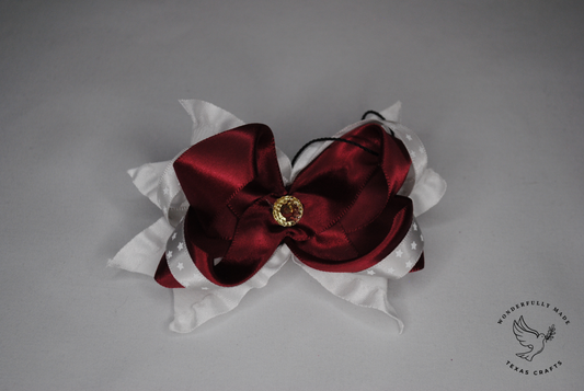 Maroon and White mini bow