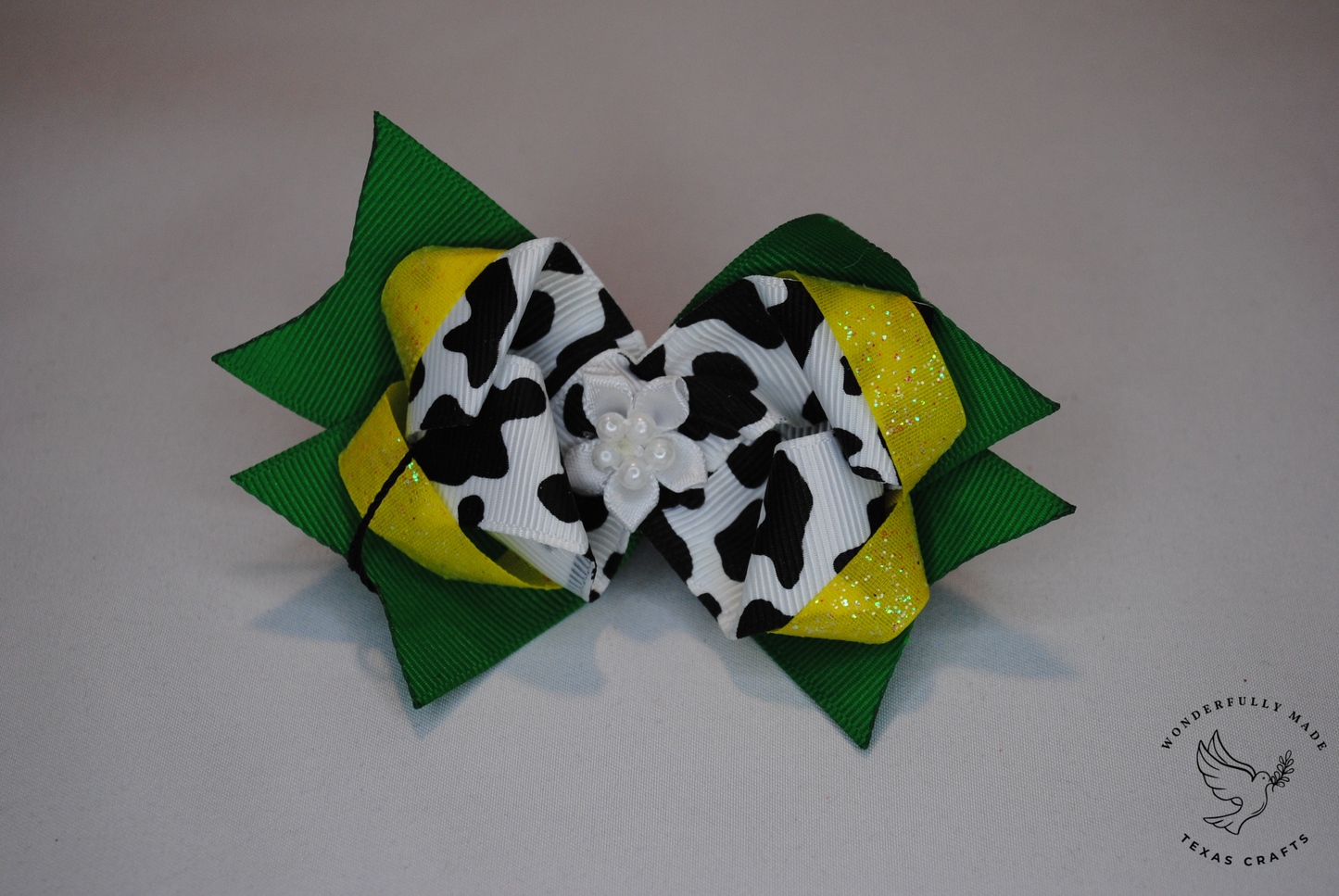 Green Cow Print mini bow