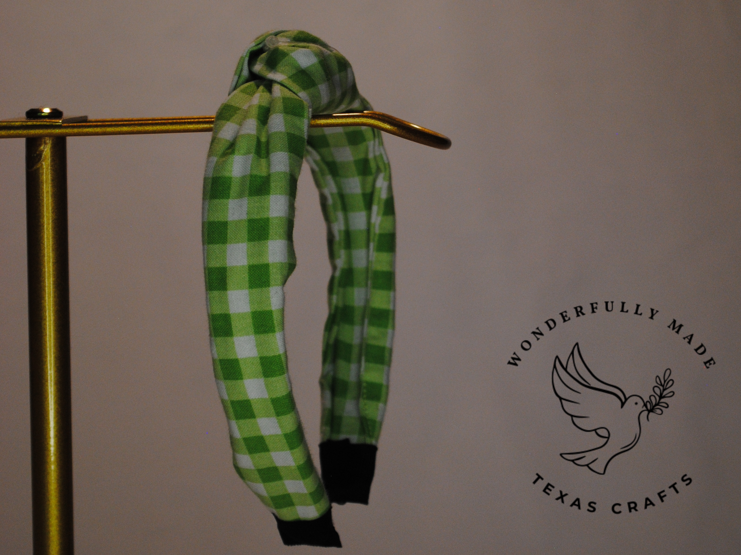 Green gingham Headband