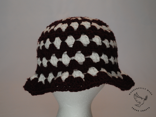 Maroon and White Bucket Hat