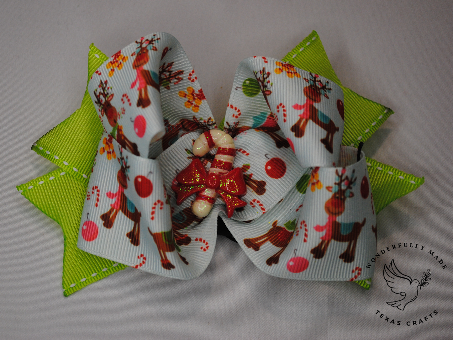 Green Reindeer mini bow