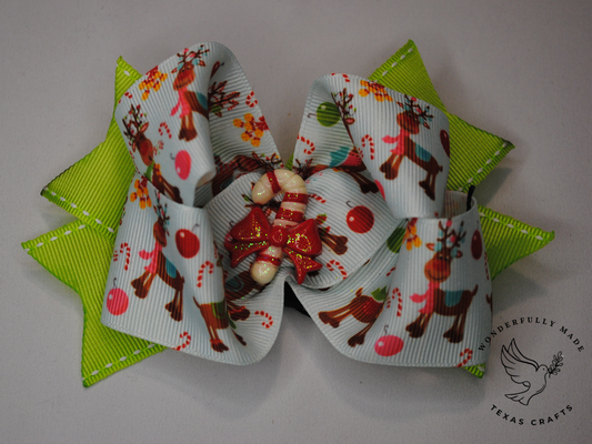 Green Reindeer mini bow